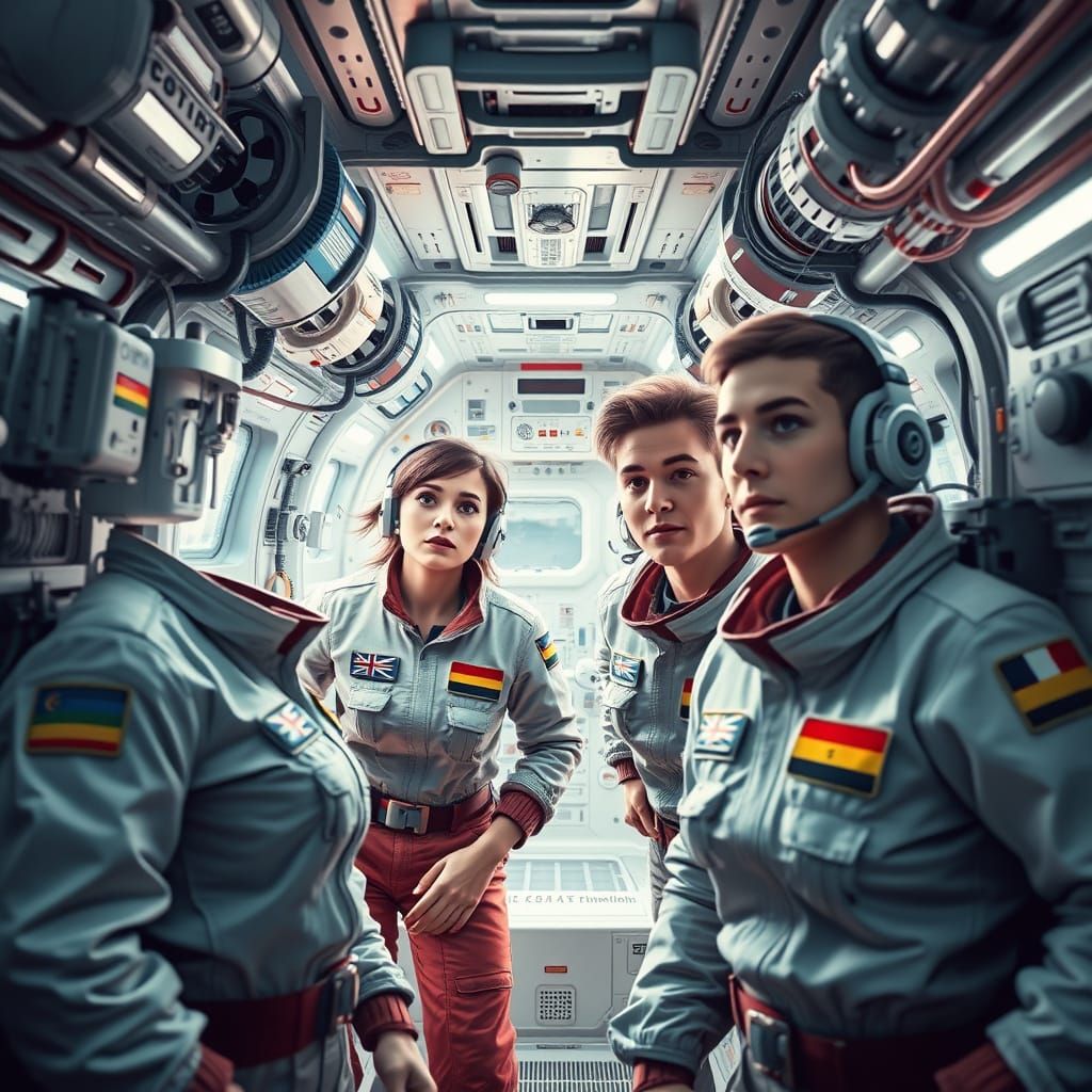 Realistic Astronauts on Cramped Weightless Space Station