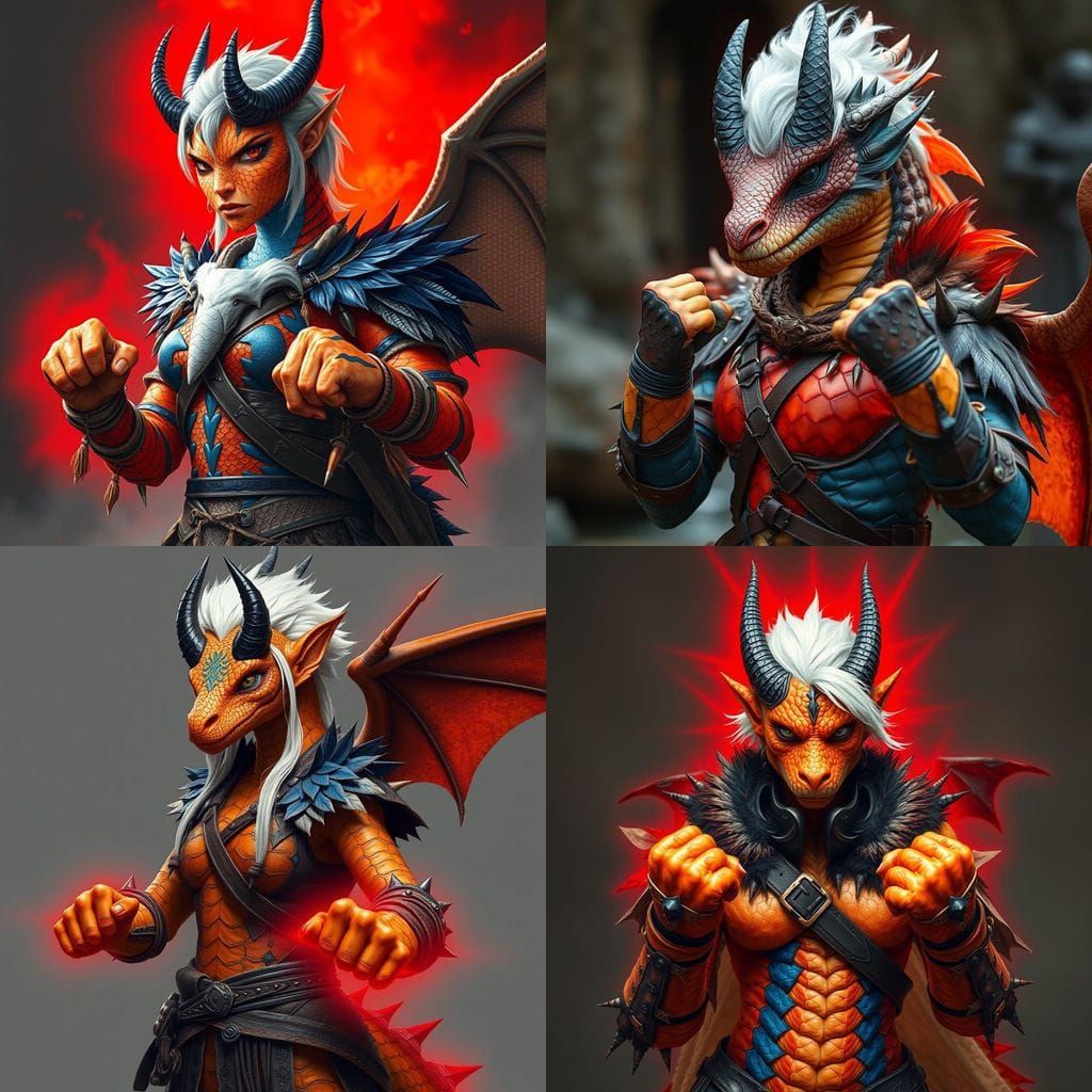 Dragon Humanoid Warrior in Vibrant Armor