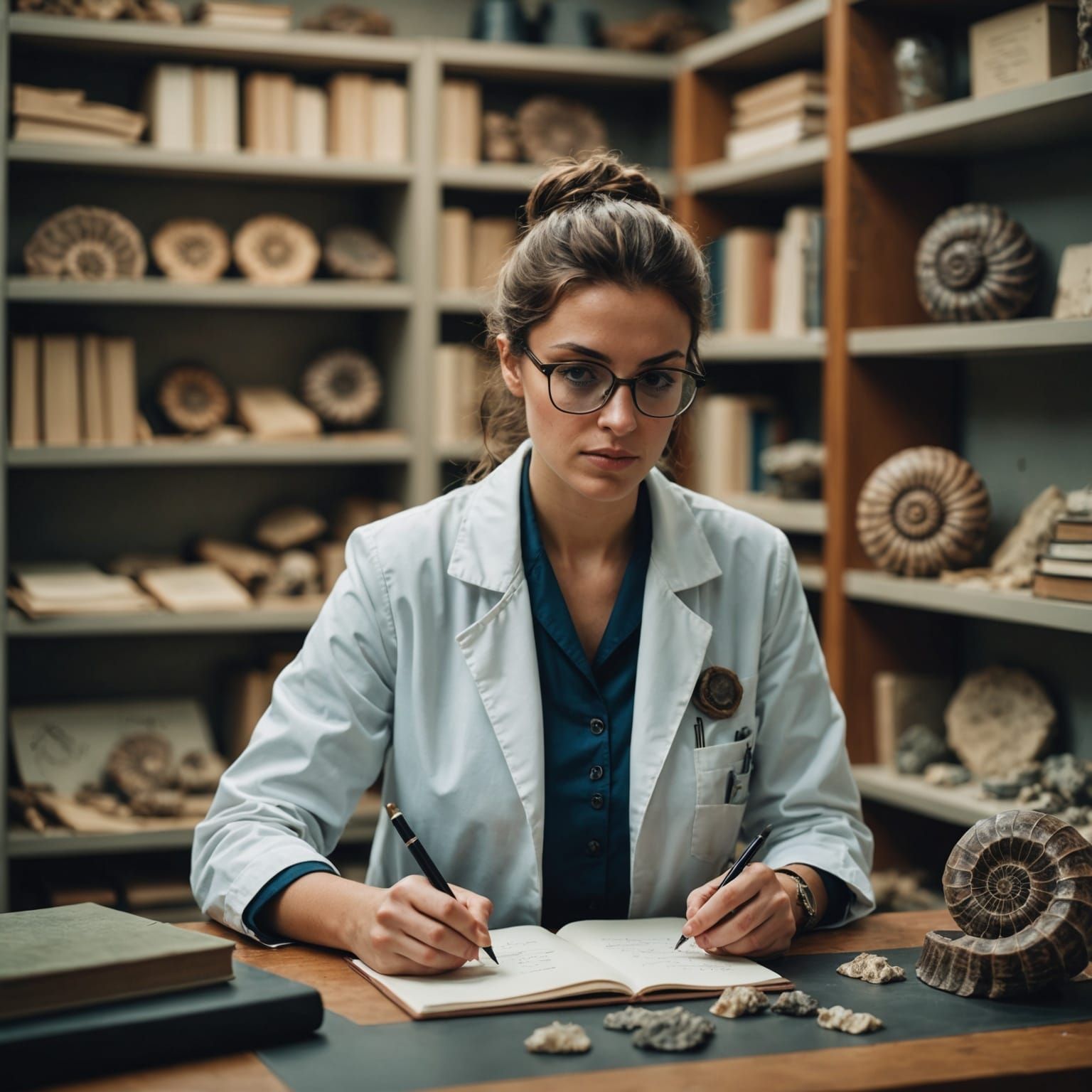 Italian Geologist Girl Writing Report in Lab