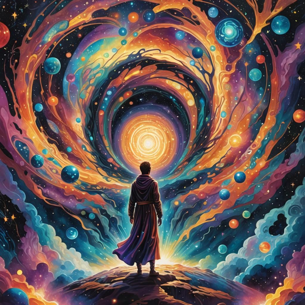 Astral Portal: A Cosmic Mixed Media Illustration