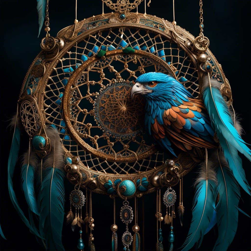 Bird on a jeweled dream catcher