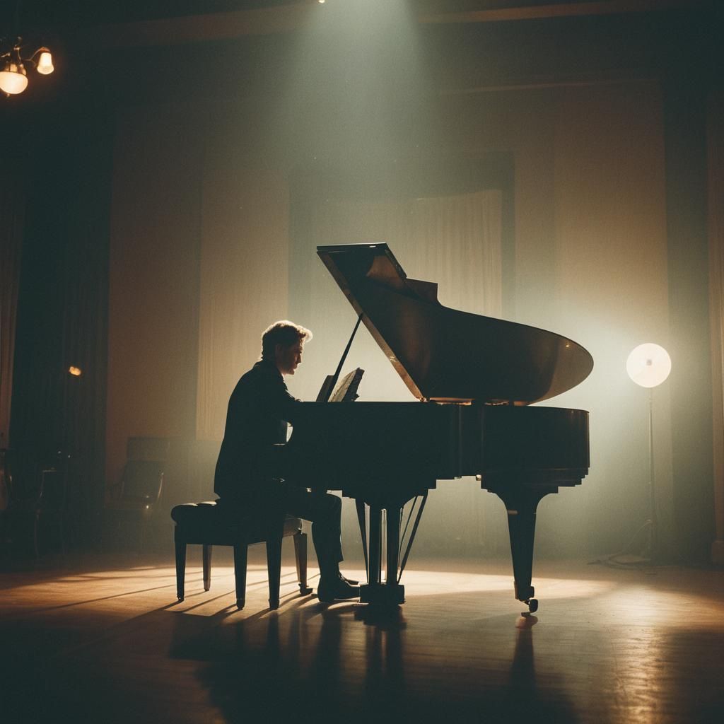Dramatic Piano Player in Cinematic Spotlight