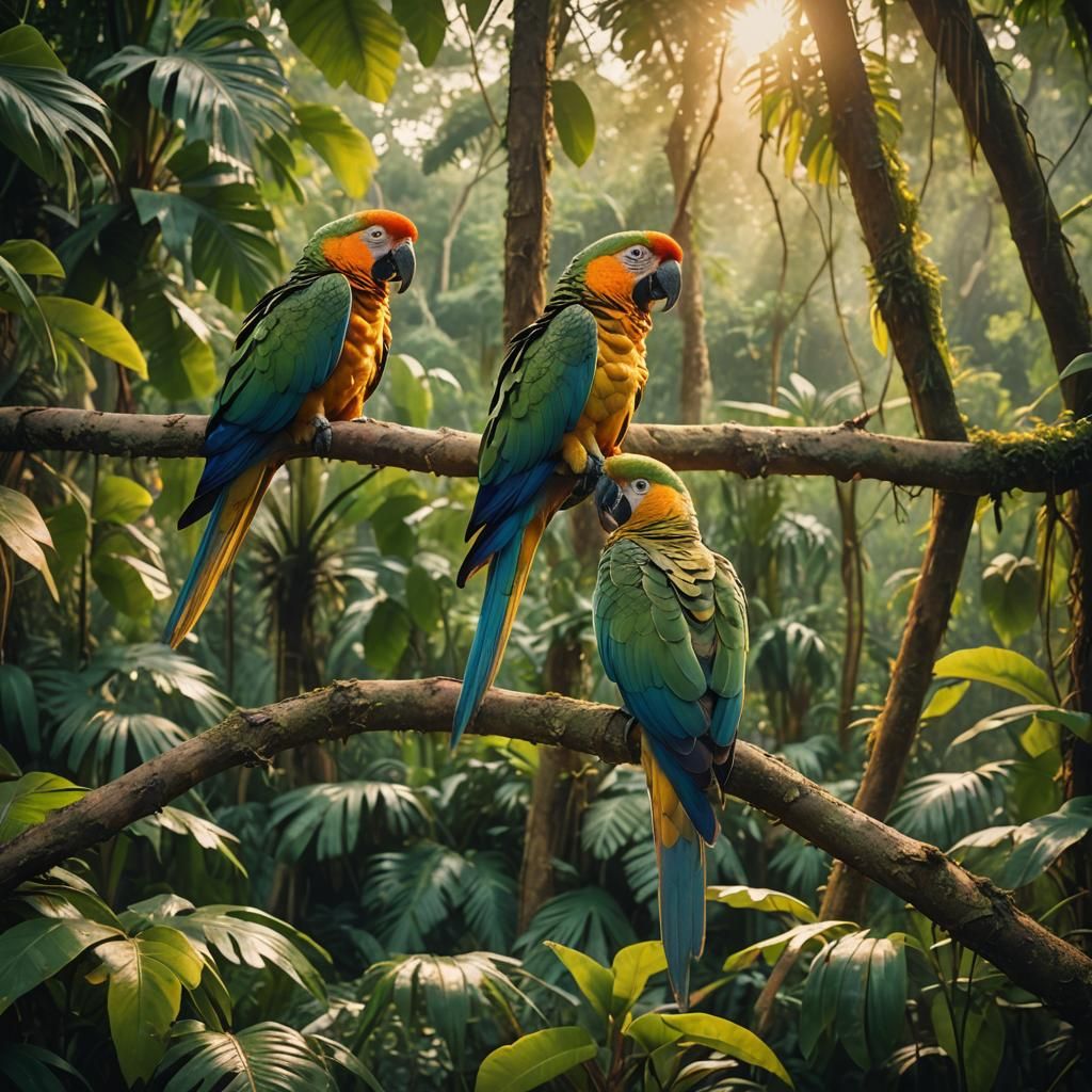 Parrots in Jungle, Cinematic Film Still