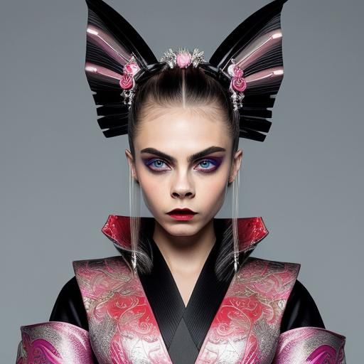 Futuristic Geisha: Cara Delevingne in Cyberpunk Kimono