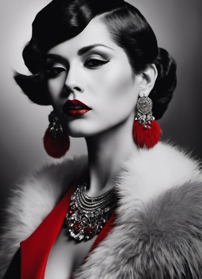 Glamorous 1920s Singer with Red Boa, Black and White