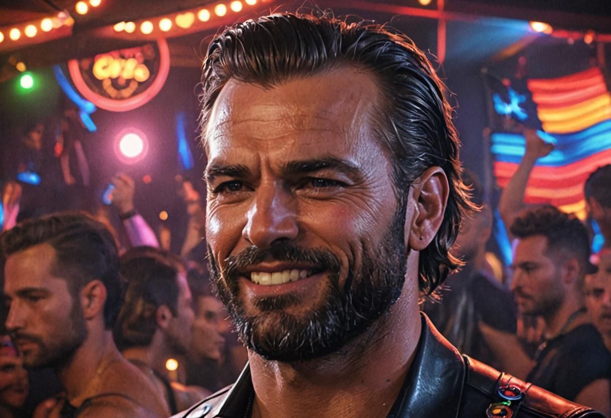 Leather Man Admiring Men in Gay Club