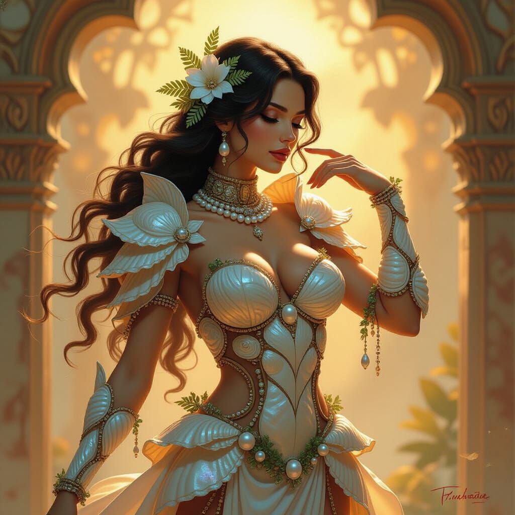 Majestic Seashell Golem in Fantasy Oil Painting Style