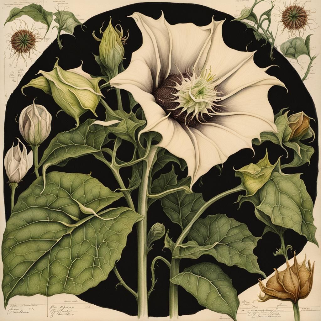 Datura Stramonium Botanical Ink Drawing