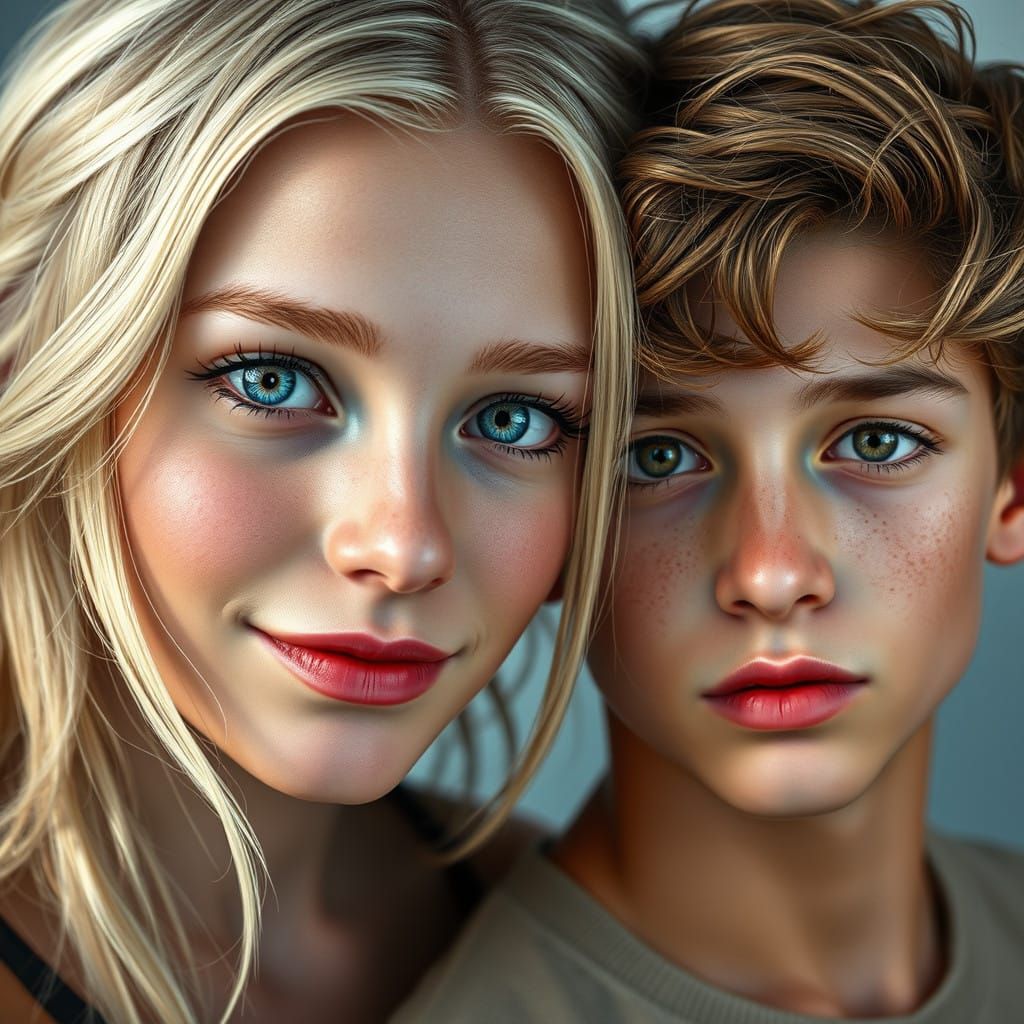 Ethereal Young Lovers in Art Nouveau Portrait