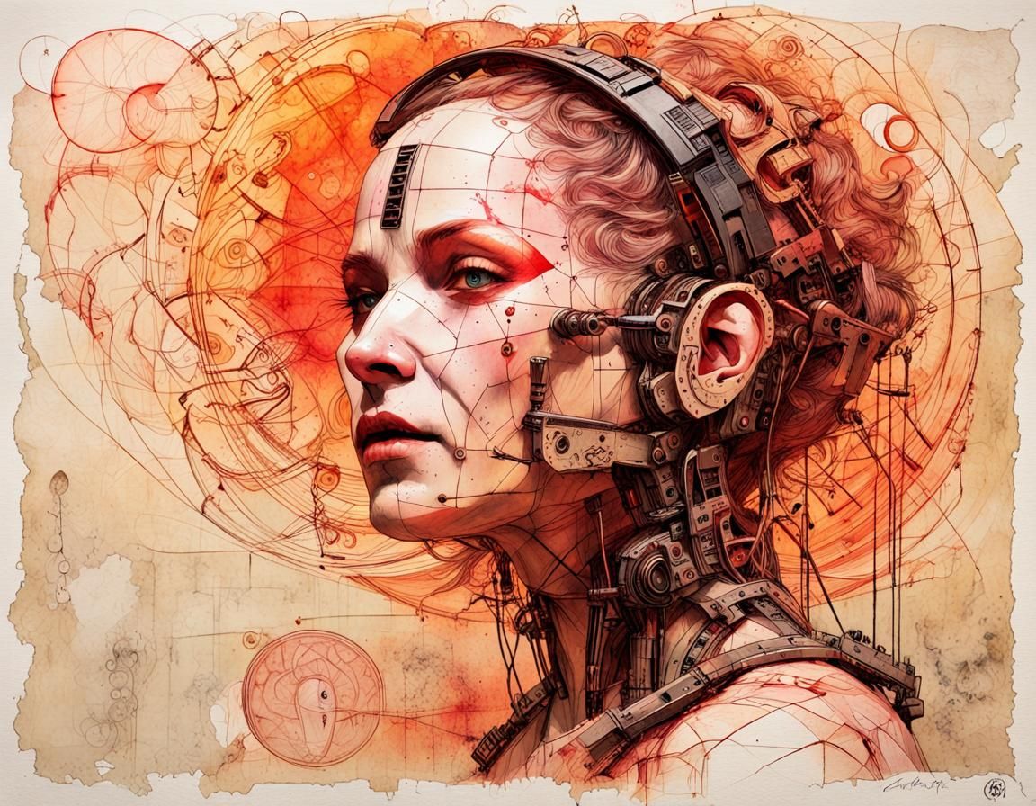 Cybernetic Hacker Manipulating NHI in Dystopian Sci-Fi