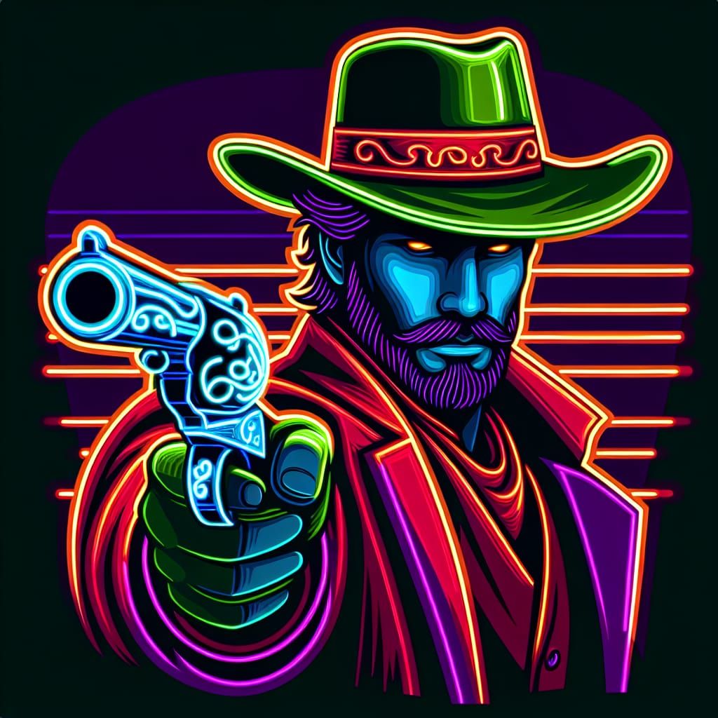 Neon Western Gunslinger in Bold Digital Illustration