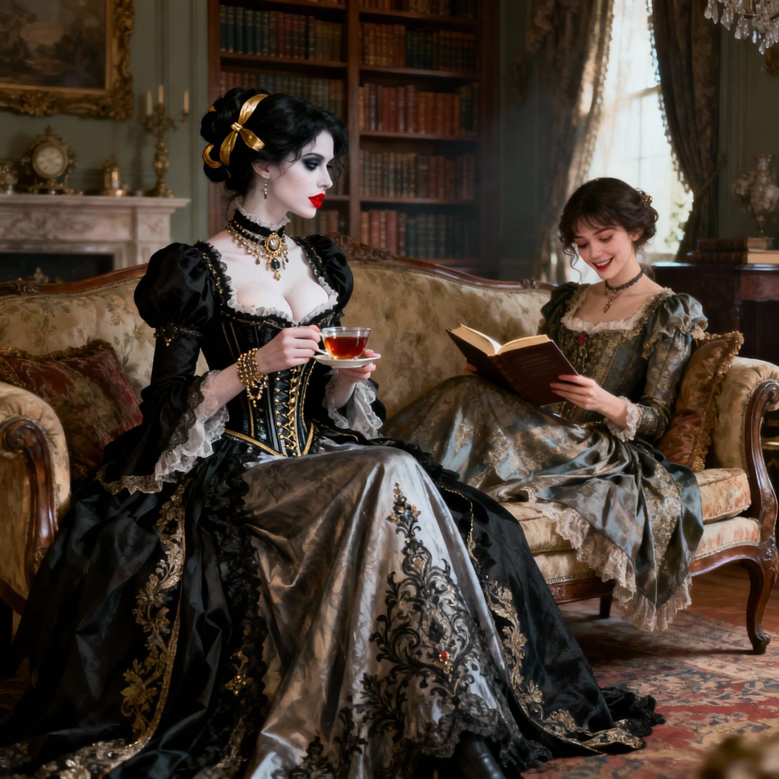 Victorian Vampire's Desire in a Cozy Library