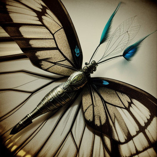 Surrealist Peacock Feather Butterfly on Vintage Camera Lens