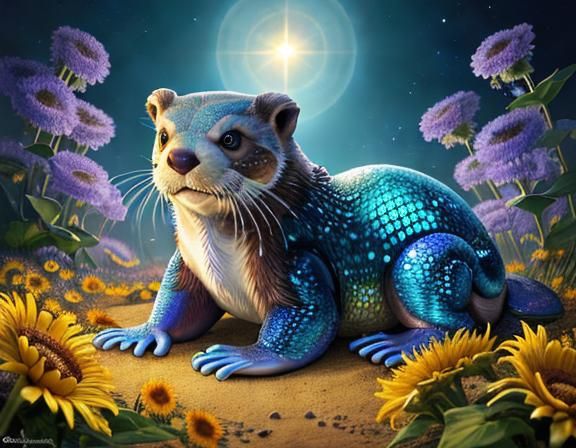 Adorable Otter Cub in Wildflower Field, HD Photo