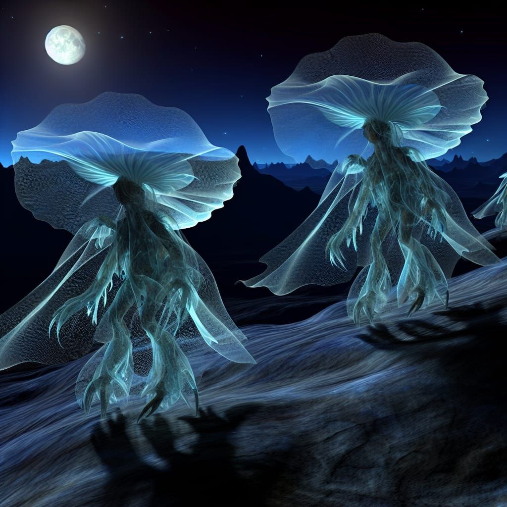 Moonlit Creatures in Hats Over Hyperborea
