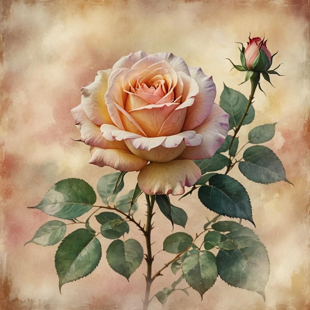 Rose Illustration on Vintage Parchment in Watercolor Style