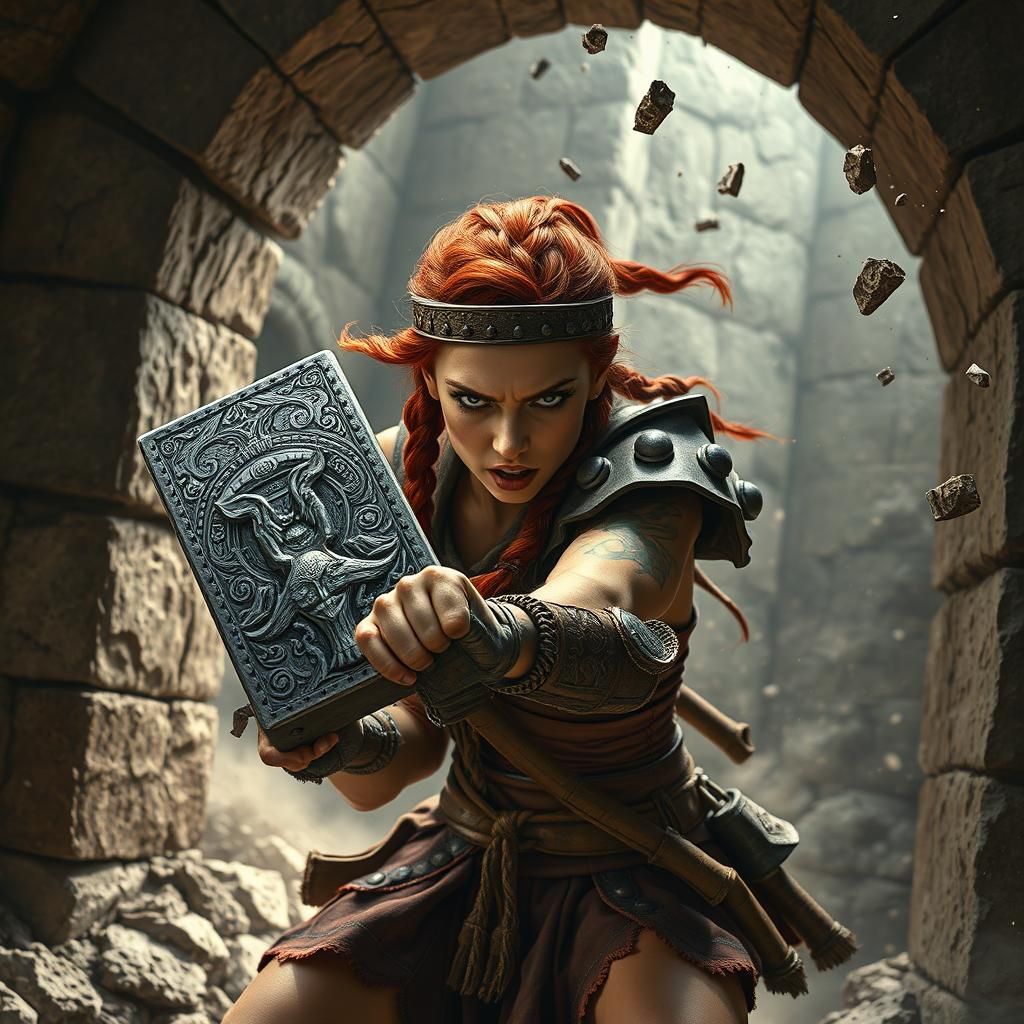 Dwarf Warrior Mid-Swing in Ancient Crypt