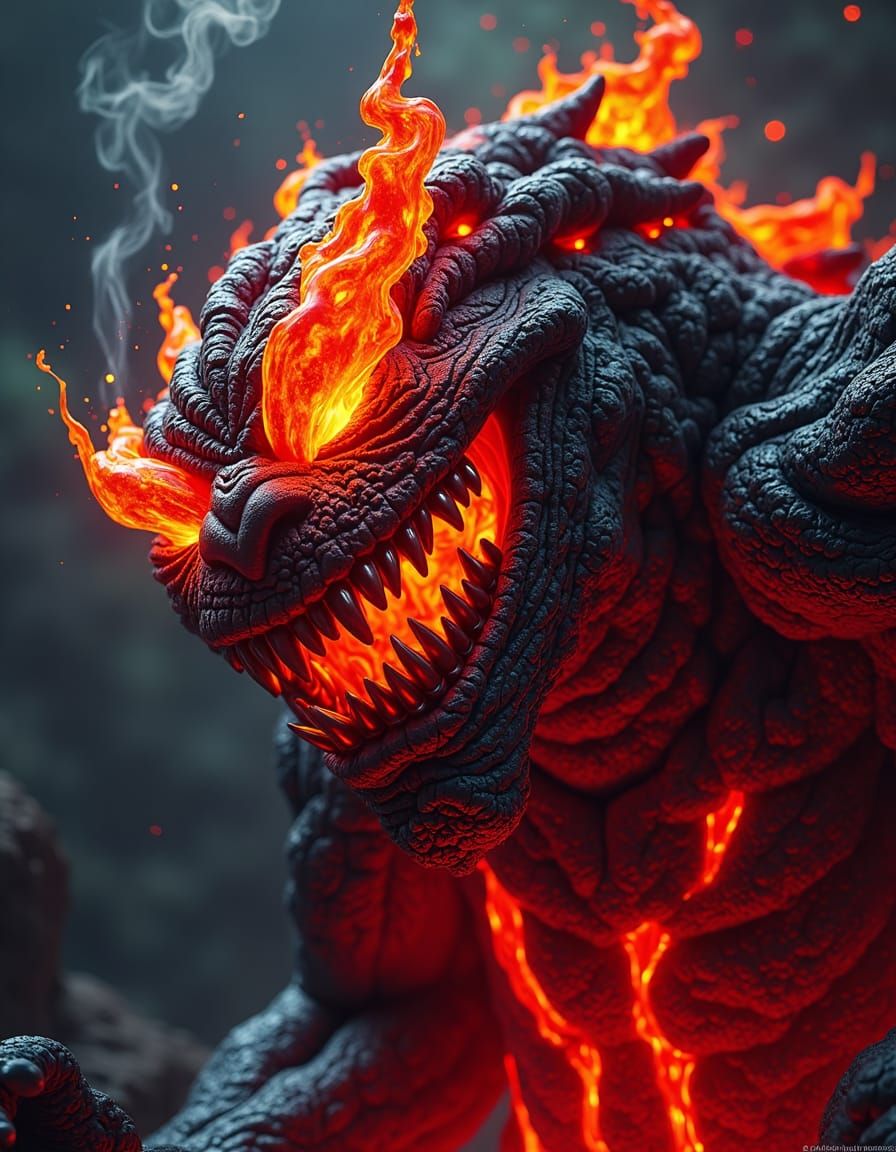 Terrifying Lava Monster with Hyperrealistic Insane Expressio...