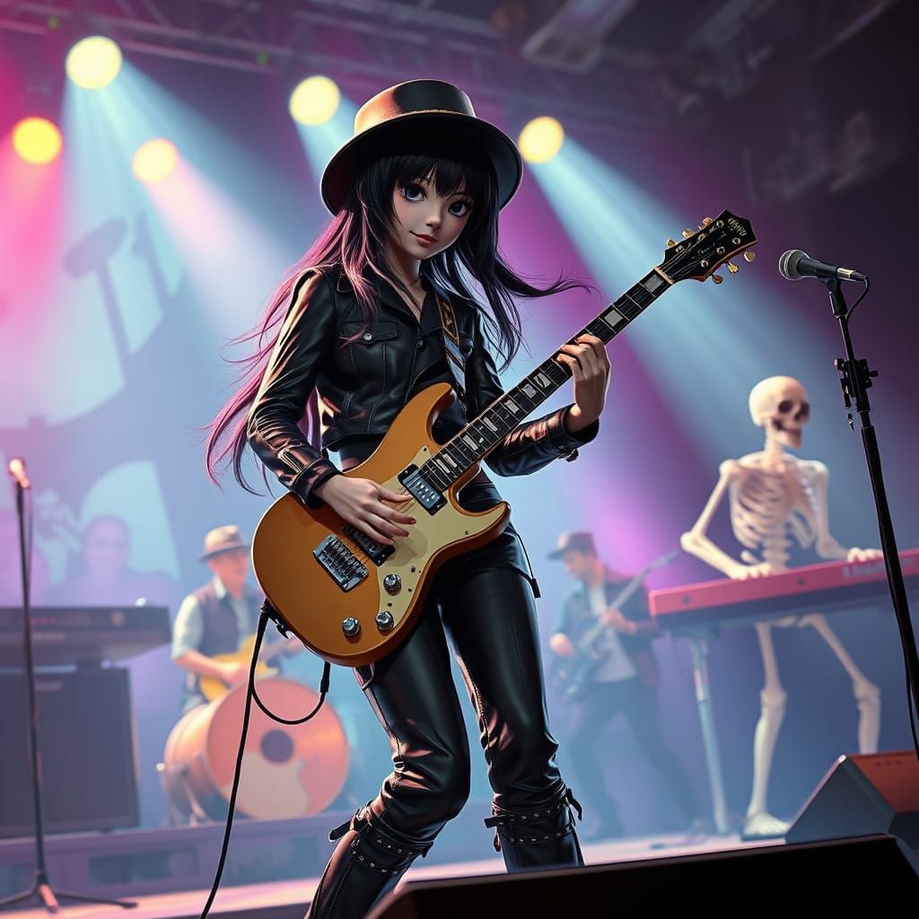 Ethereal Japanese Rocker Girl Plays Guitar on Stage