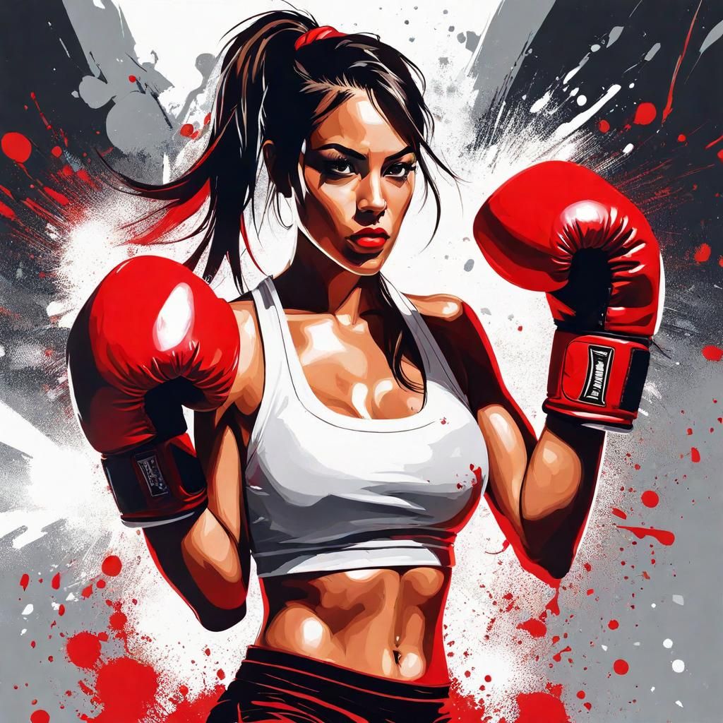 Dynamic Graffiti Art of a Beautiful Female Boxer