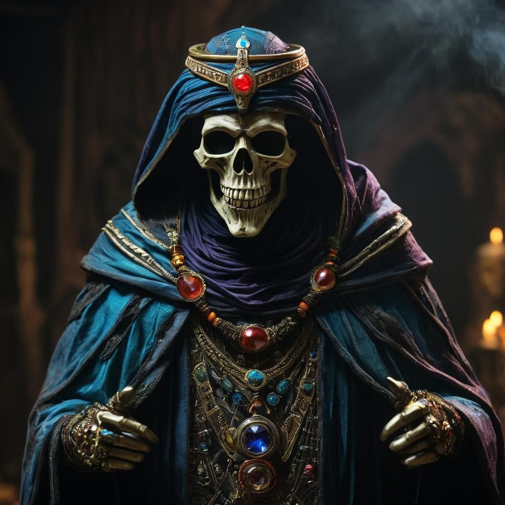 Macabre Mage Commands Mummies in Maximalist Movie Scene