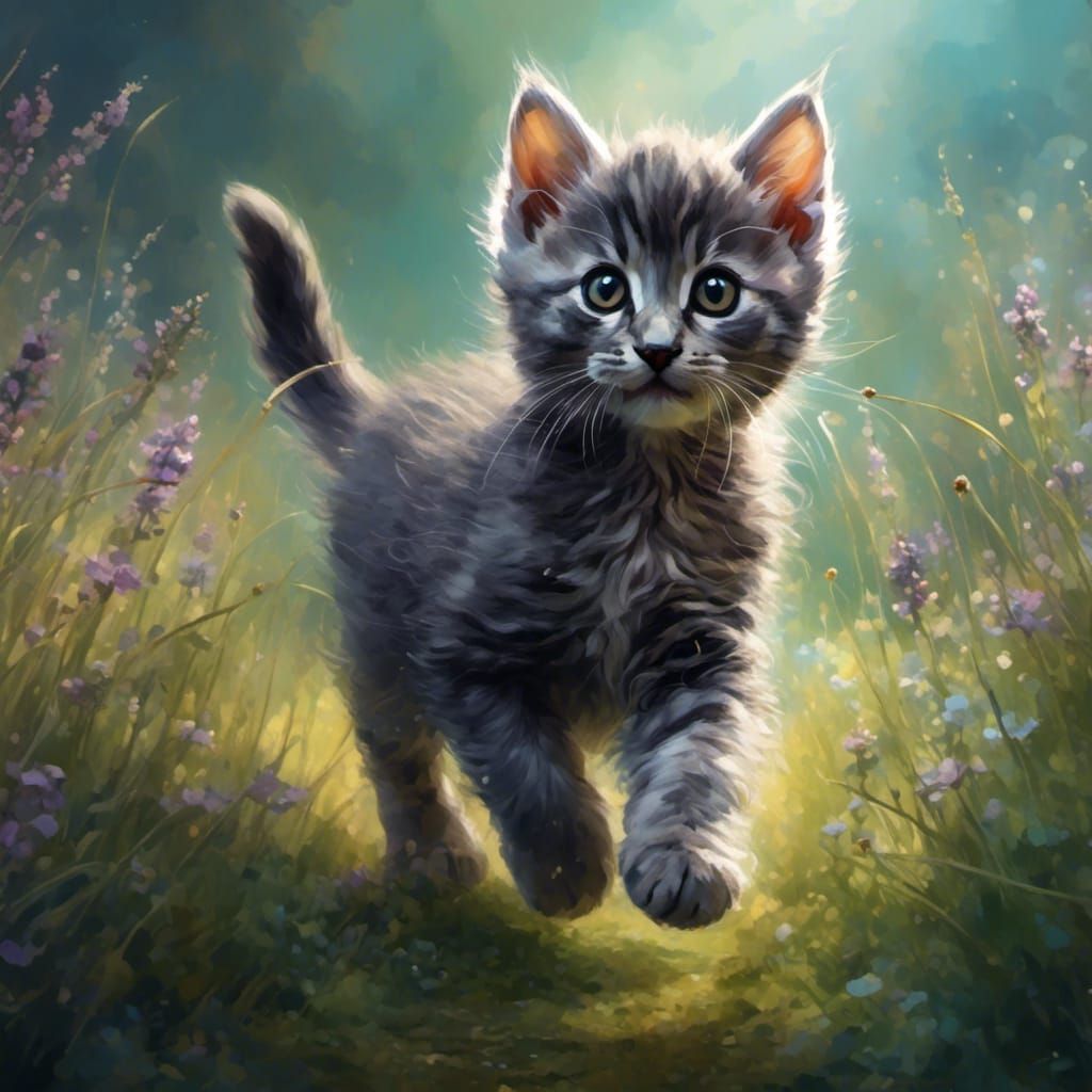 Proud Kitten Strutting Towards Viewer