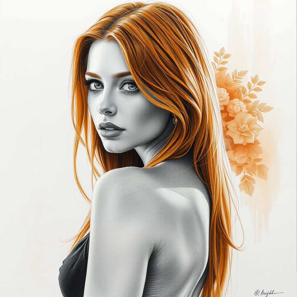 Sensual Hyperrealistic Portrait of a Red-Headed Woman