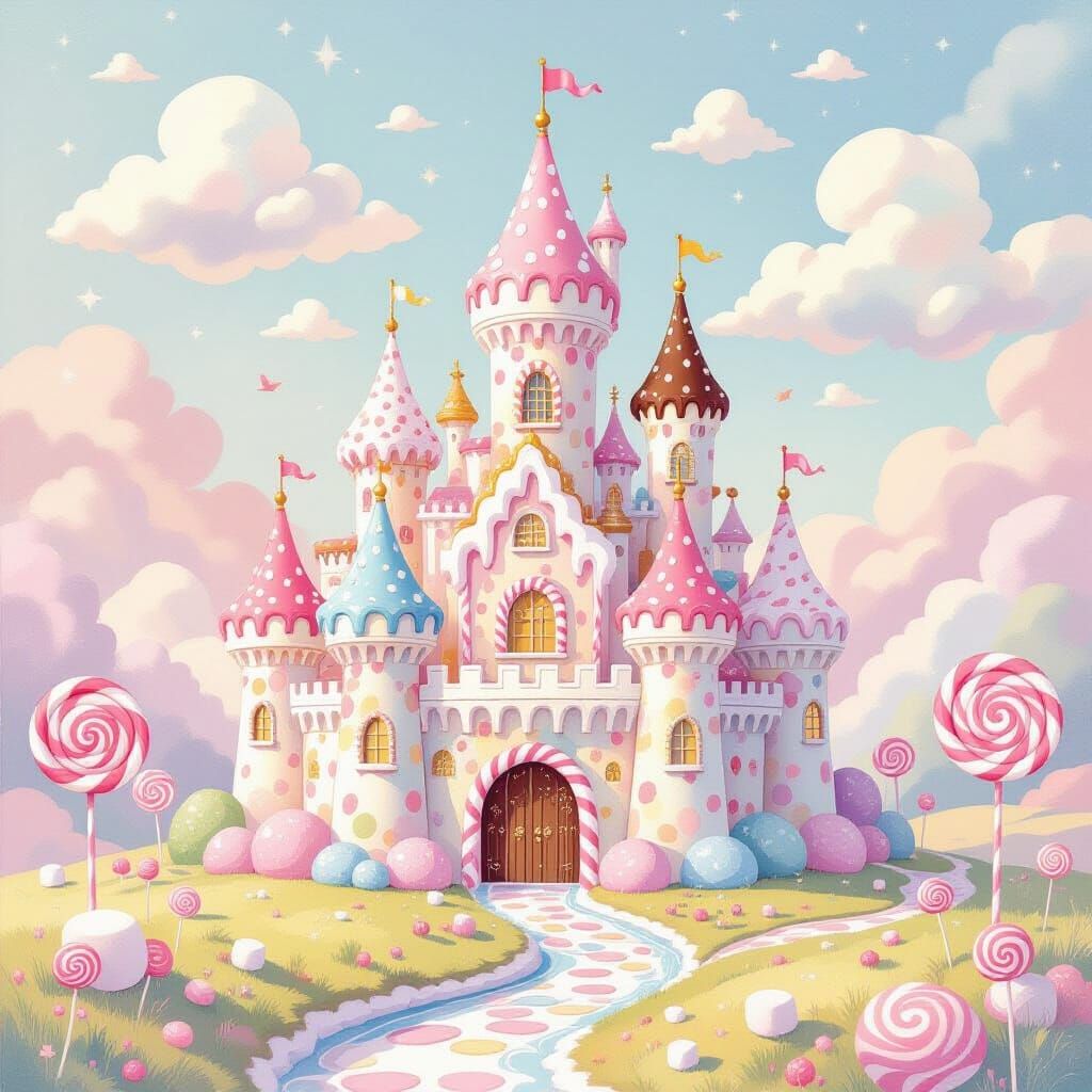Melting Ice Cream Castle in Watercolor Dreamscape