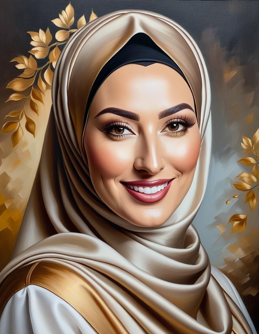 Elegant Hijabi Woman Portrait in Oil Painting Style