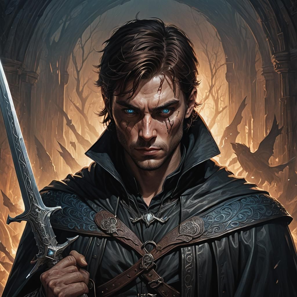 Menacing Scarred Man in Dark Fantasy Art