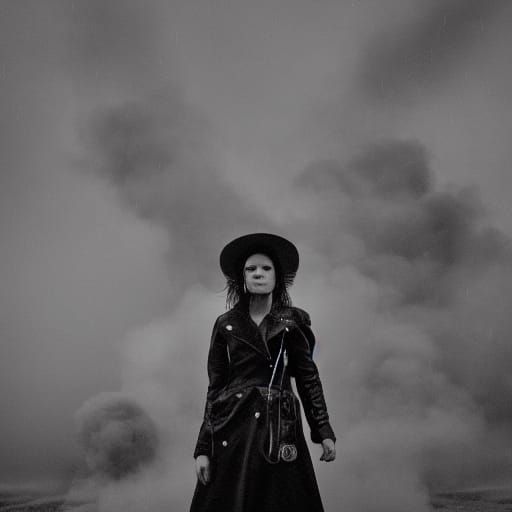 Gothic Fashion Model in Smoke, Gritty Black and White