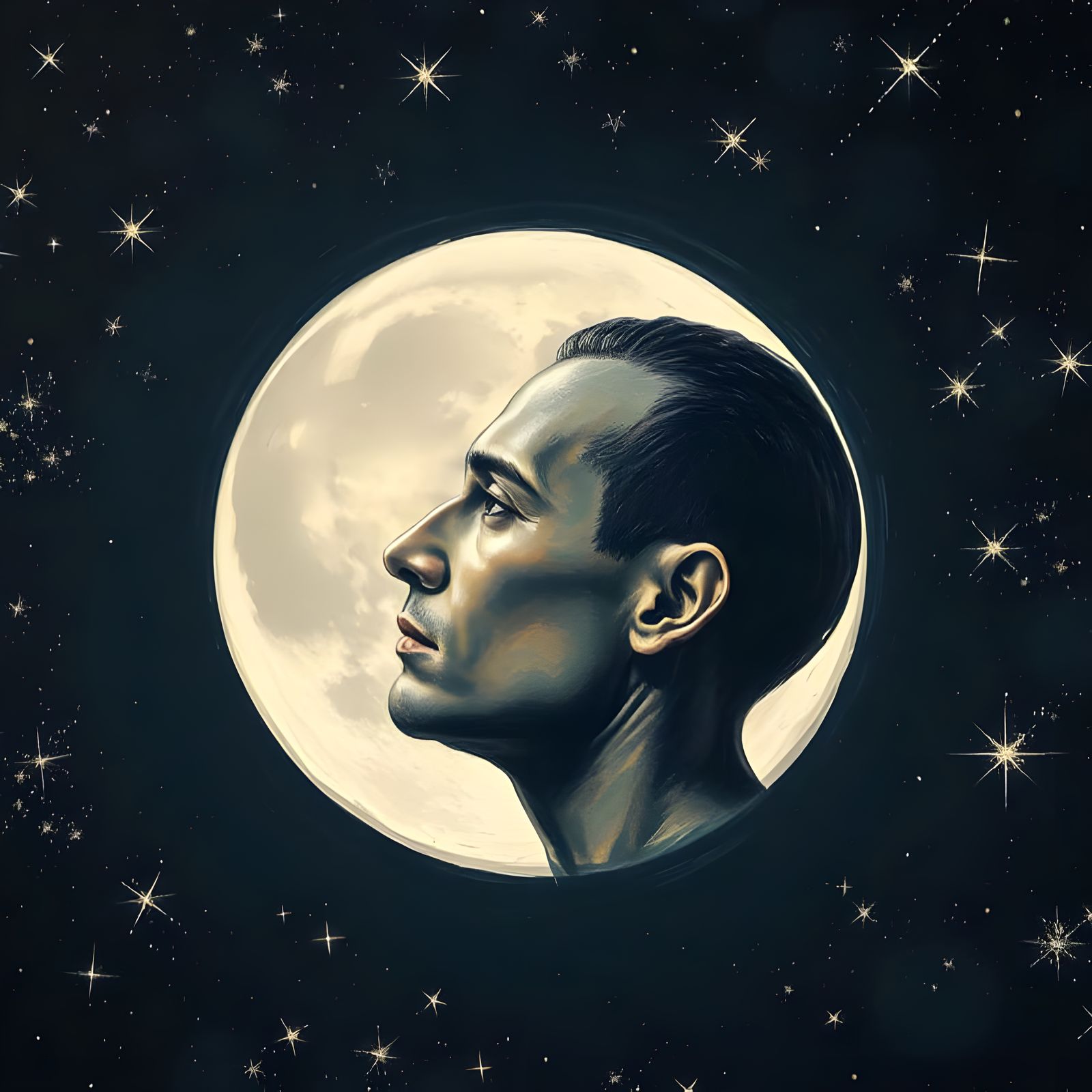 Man in the Moon: Chiaroscuro Masterpiece in Oil Painting