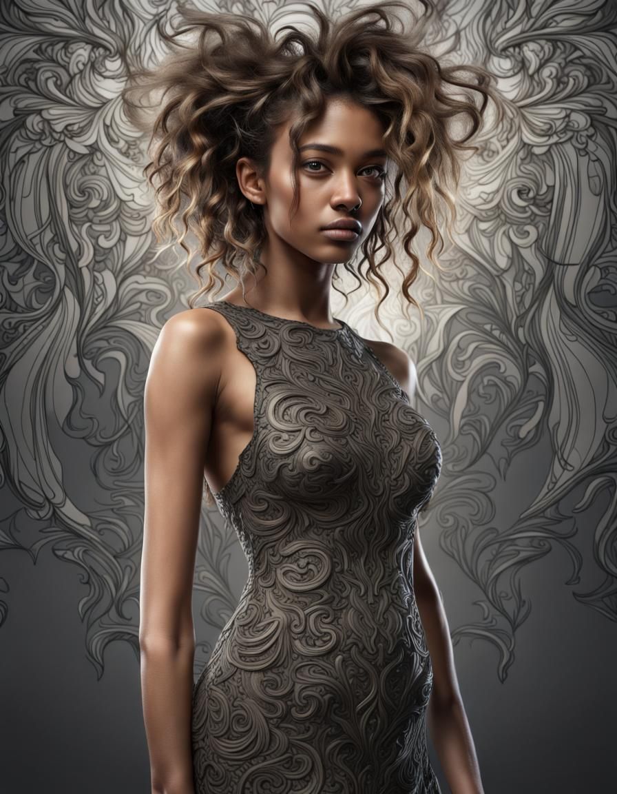 Detailed Ink Portrait of a Young Woman