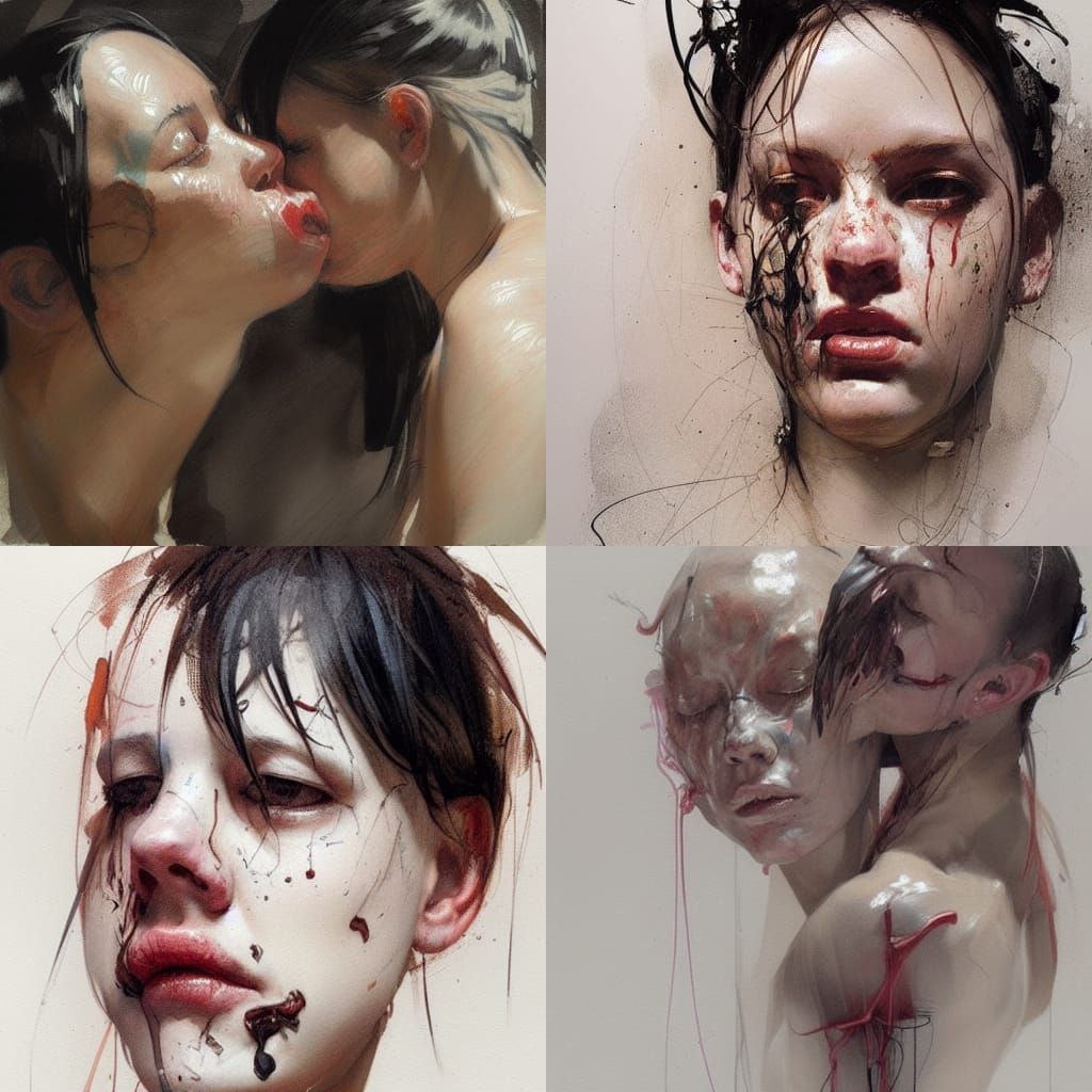 Lesbian kissing Jenny Saville style