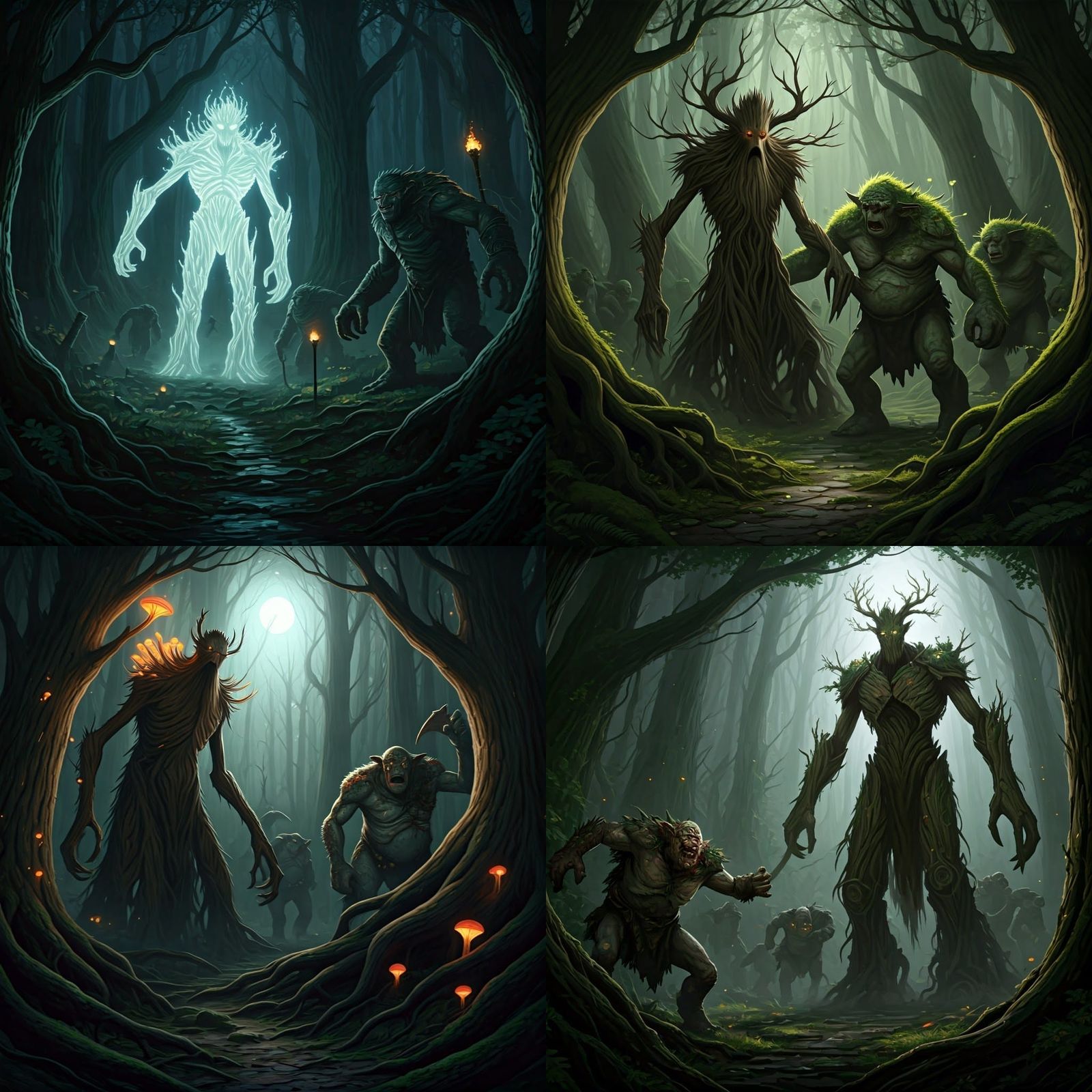 Ents Battle Trolls Under Mirkwood's Midnight Sky