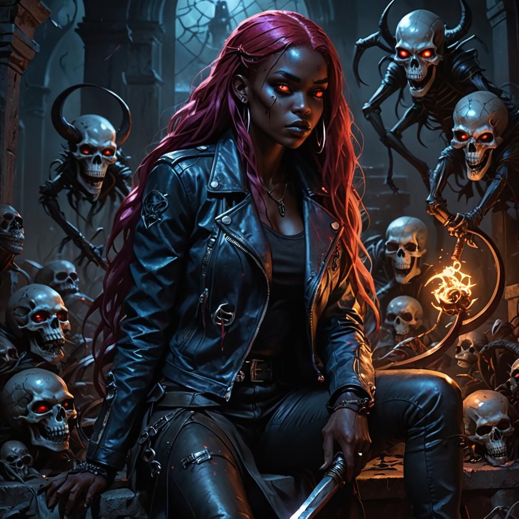 Ebony Demon Girl with Scythe: Concept Art