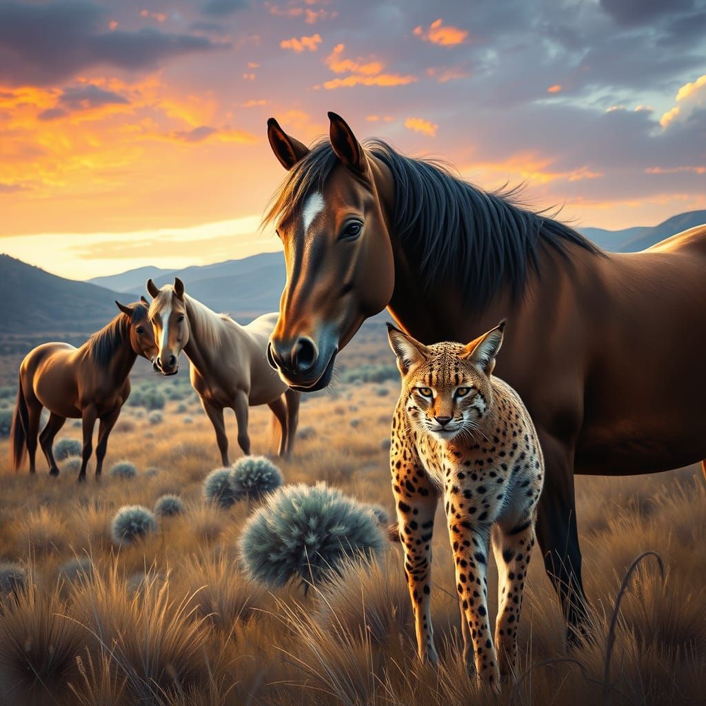 Wild Horses and Bobcat in New Mexico