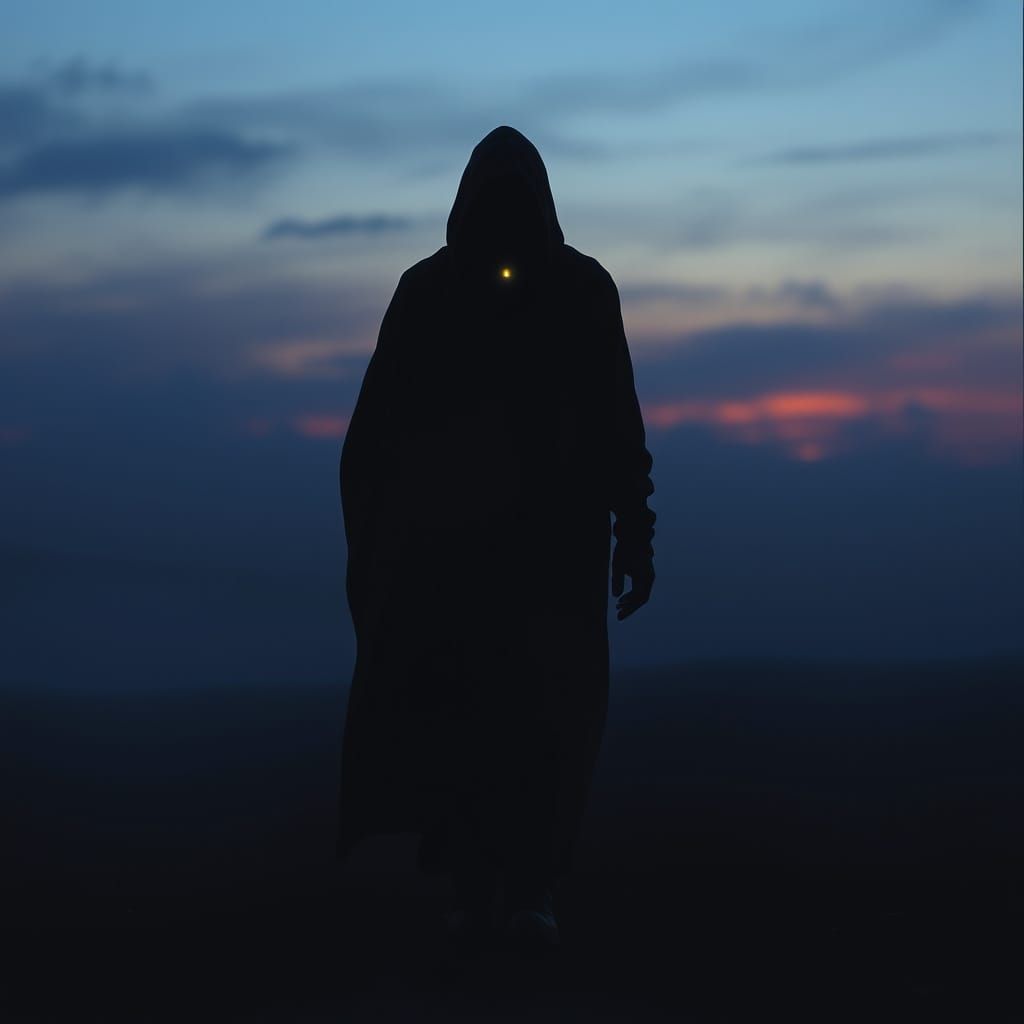 Solitary Figure in Misty Landscape, Dark Surrealist Style