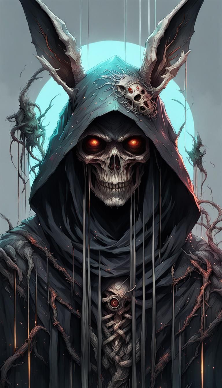Cyber Rabbit Grim Reaper in Dreamlike Fantasy Art