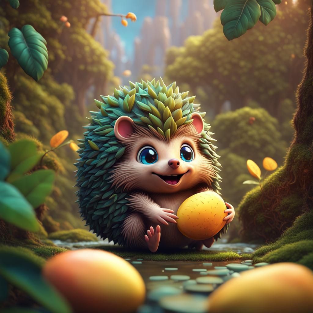Cute Mango Hedgehog Fantasy Concept Art