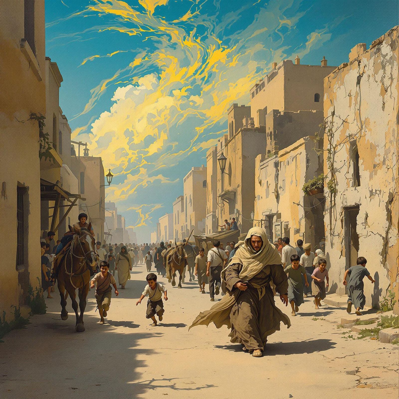 Crowded Middle-Eastern Alley in Orientalist Style