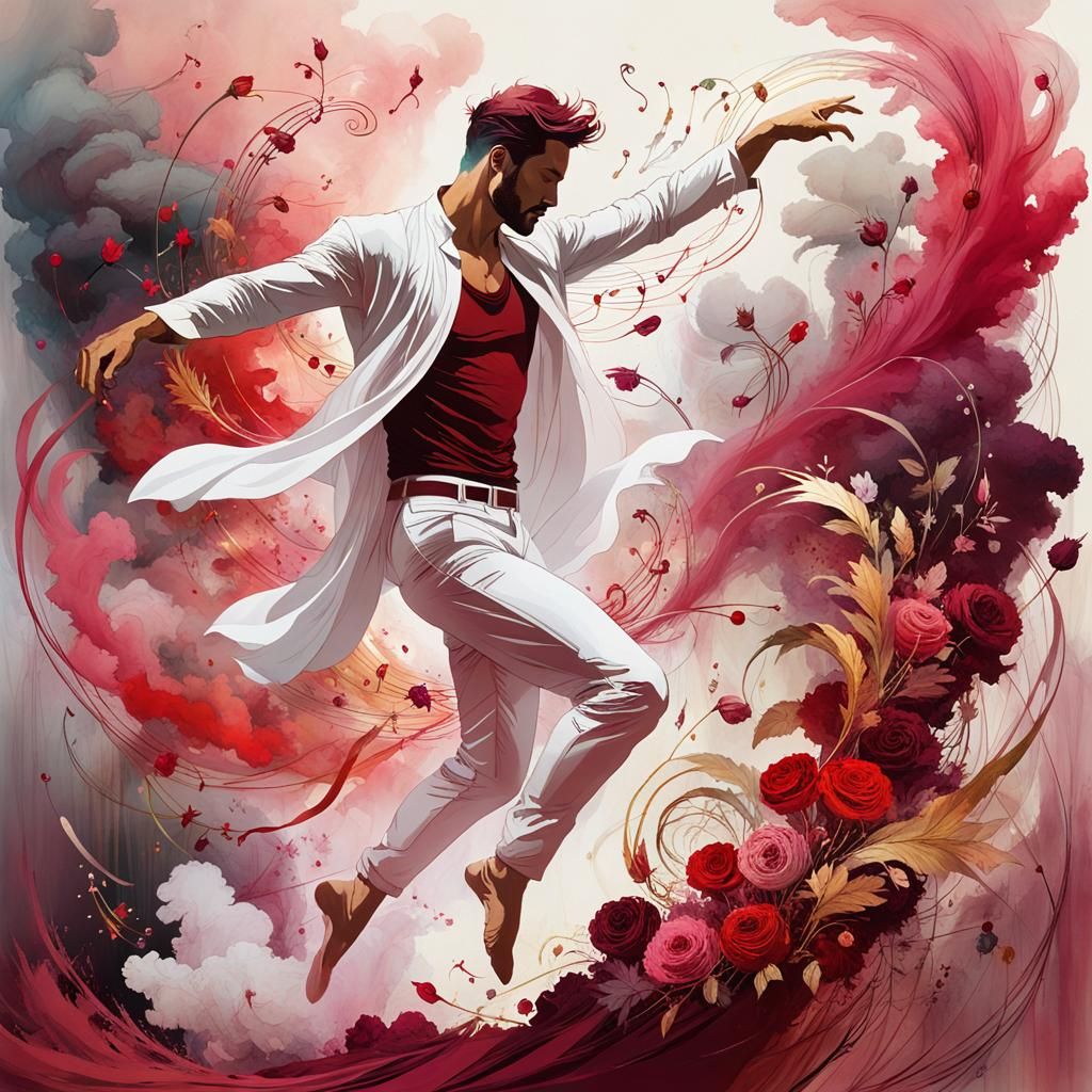 Dancing Man in Red Smoke, Digital Art