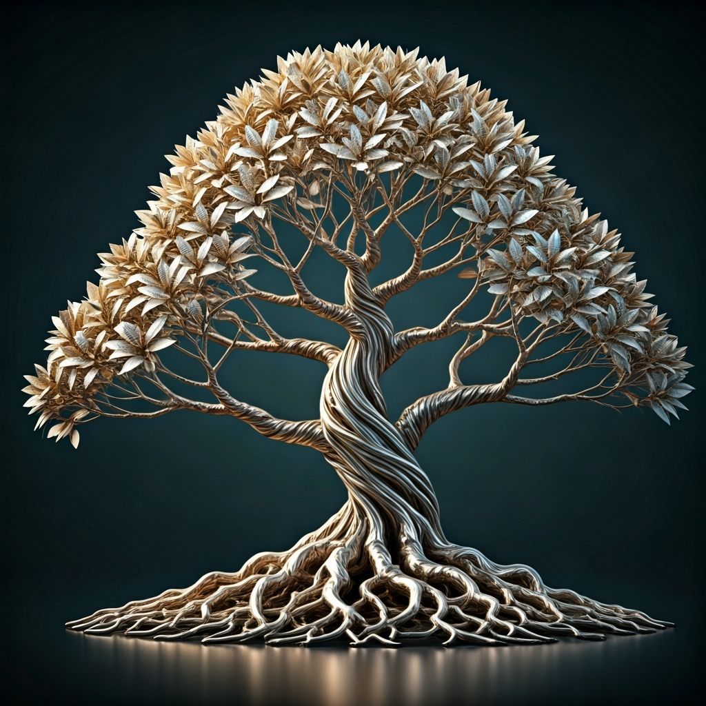 Intricate Silver Bonsai Sculpture with Mirror Finish