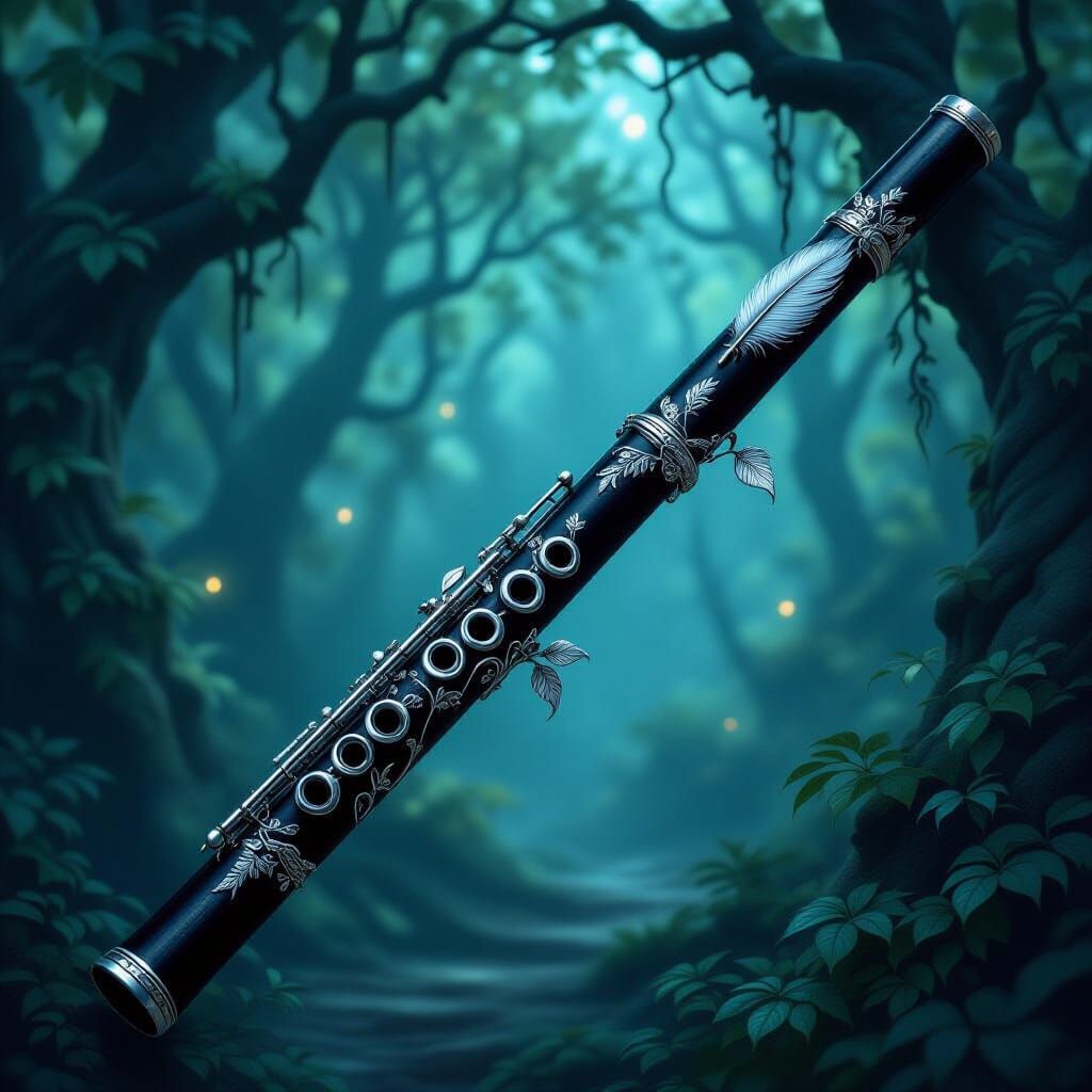 Fantasy Flute Engraved with Silver Vines and Feathers
