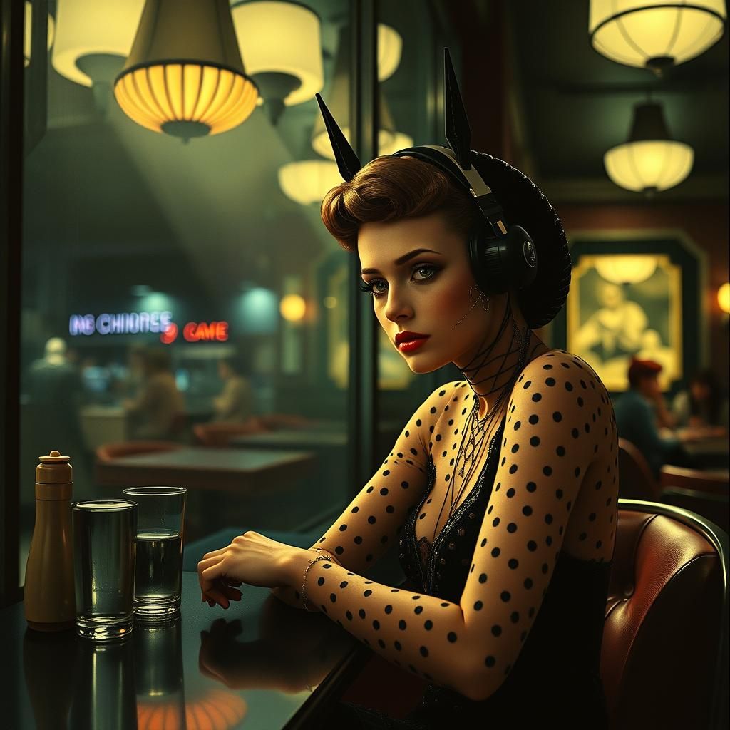 Art Deco Cafe Scene with Wildlife Photography Elements