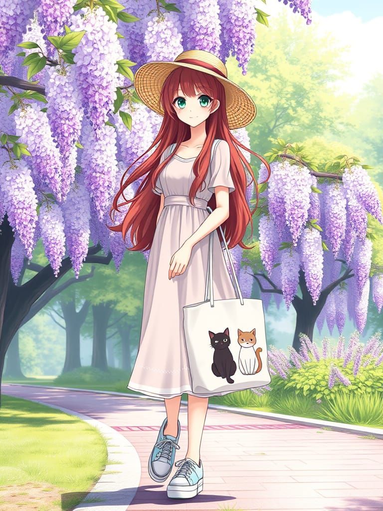 Surreal Spring Goddess Strolls Through Wisteria Blooms in Hy...