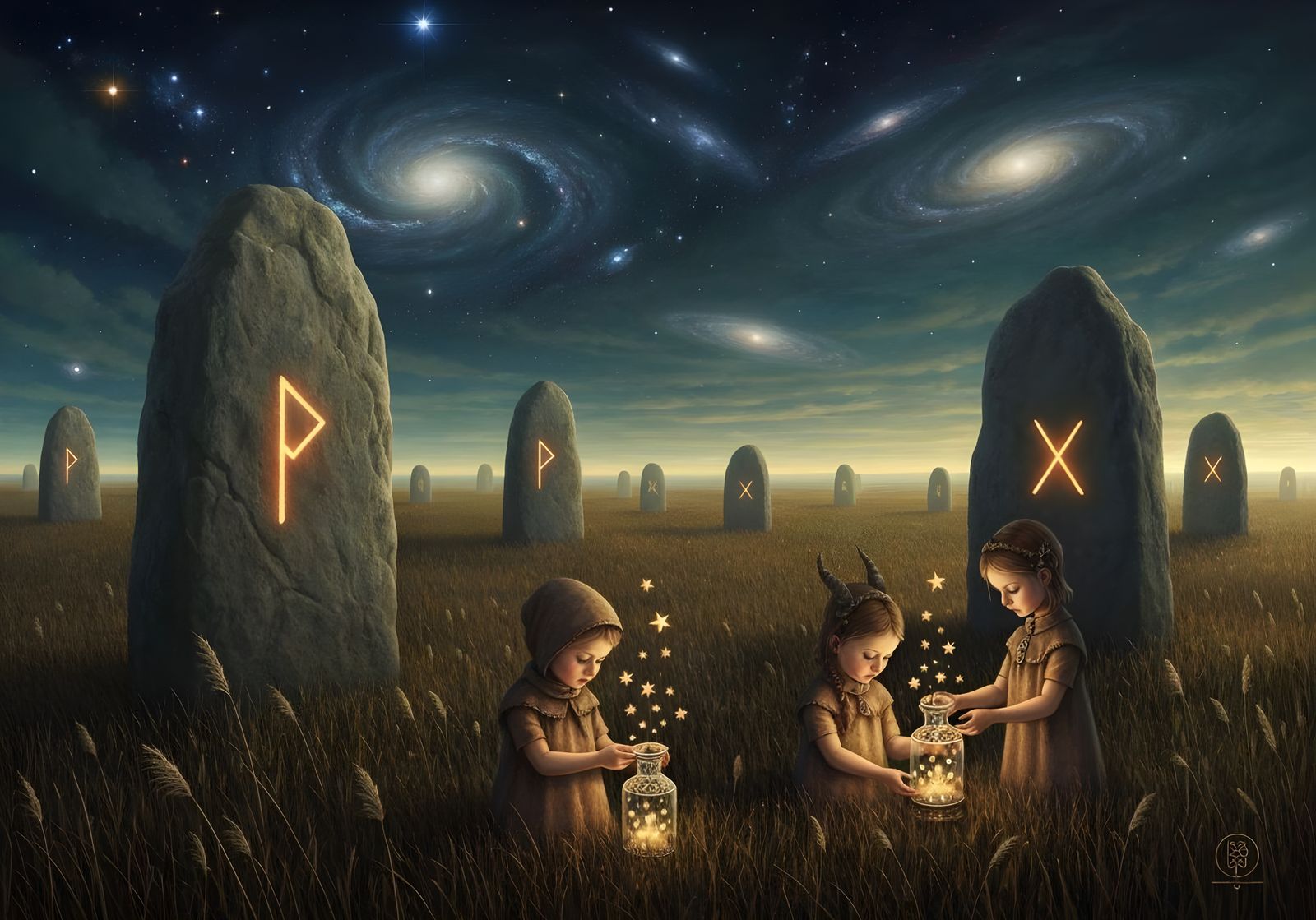 Ancient Rune Stones and Star Souls in Surreal Masterpiece