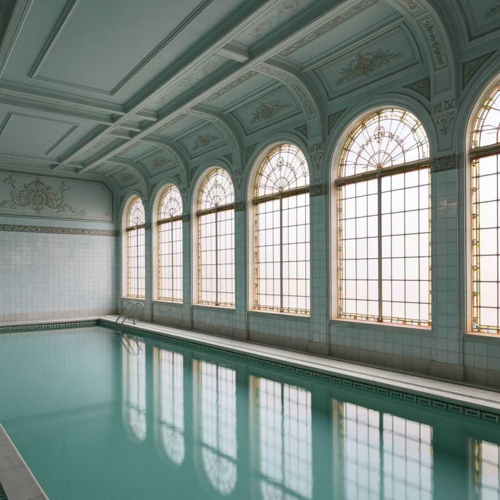 Serene Indoor Pool in Classic Stained Glass Hall