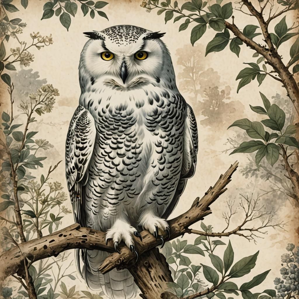 Famous Owls in Vintage Botanical Illustration