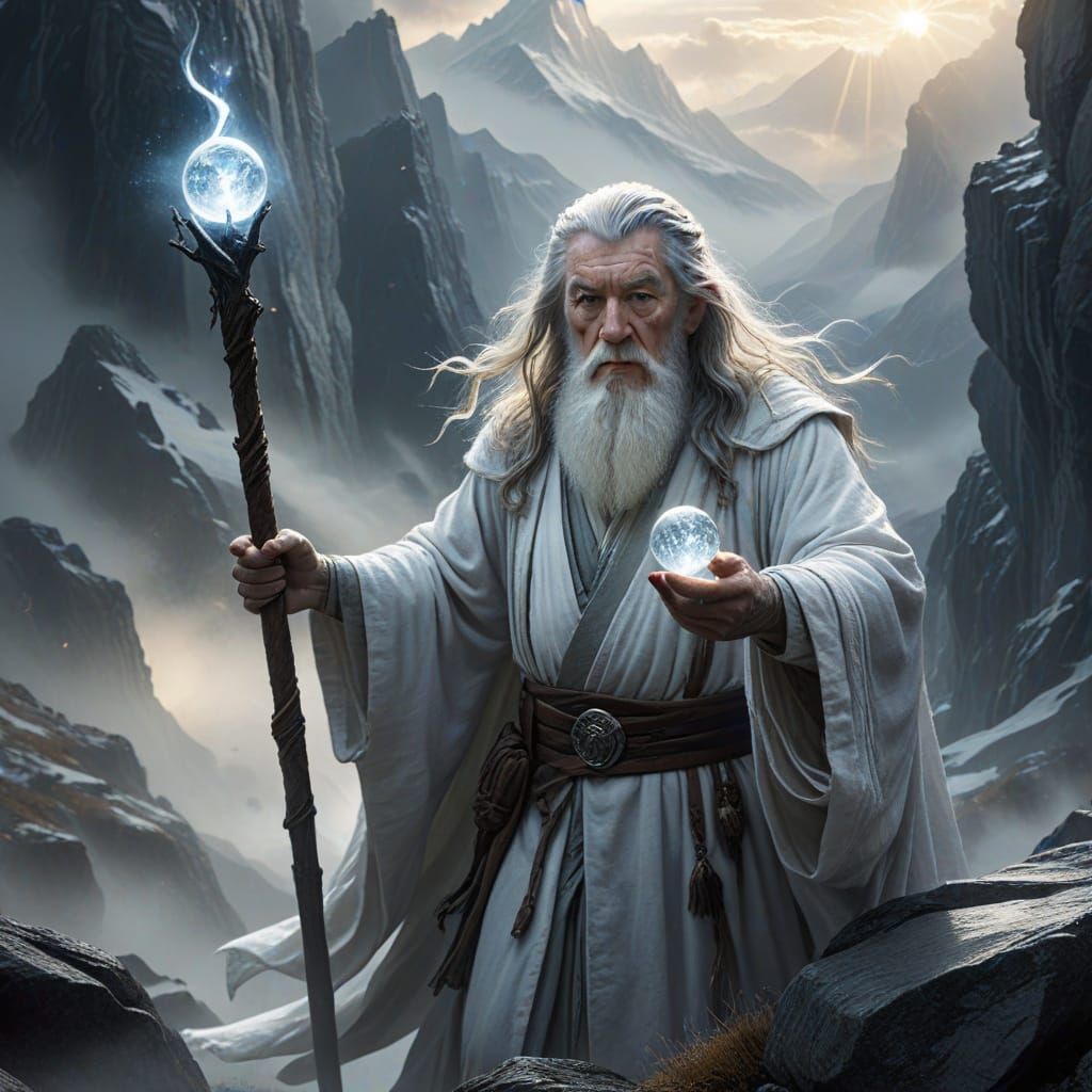Gandalf the White on Mountain Pass: High Fantasy Art